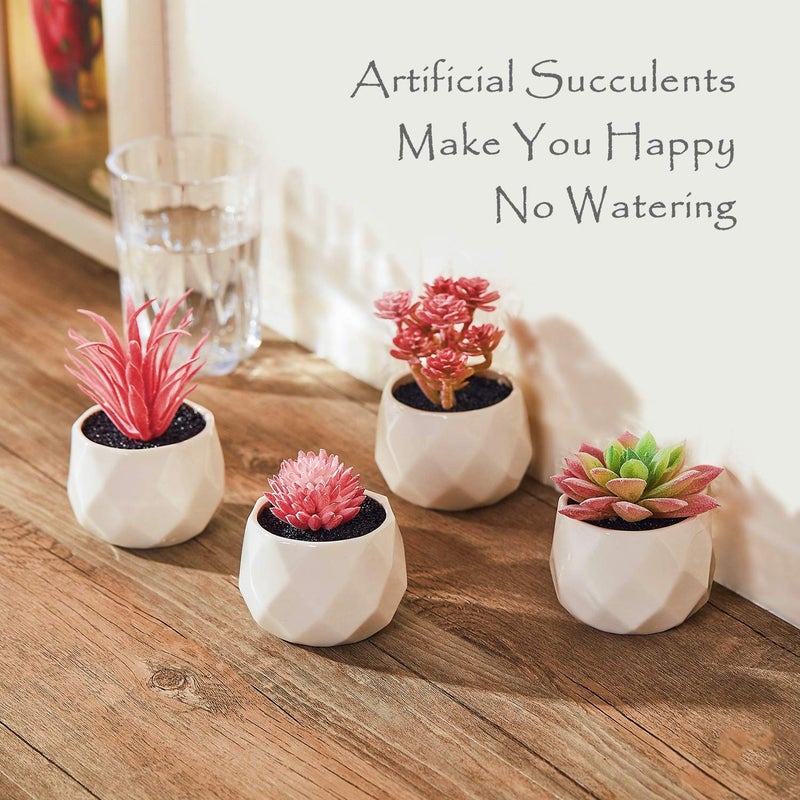 CADNLY Fake Succulent Plant Set - Artificial Desk Plants for Women Desk - Realistic Faux Succulents in Ceramic Pots - Mini Pink Decor for Bedroom Bathroom Office Shelf Decor - Image 2